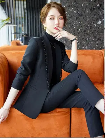 비즈 장식 블랙 팬츠 셋업