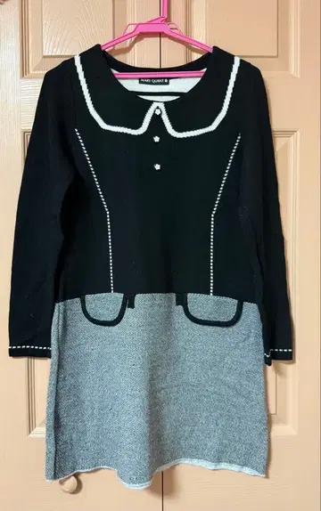 니트 원피스 블랙/그레이 카라 부착