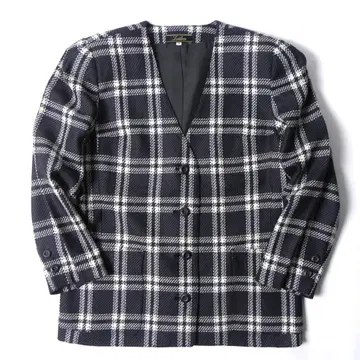 레리안 골드택 노카라 울 자켓 윈드펜 격자 무늬 9 그레이