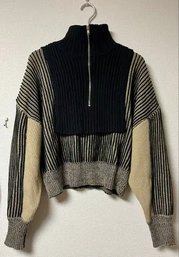 [ KBF ] 레이어드 하프 ZIP 니트 긴팔 블랙