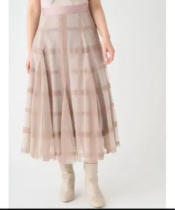 [ SNIDEL ] 플로키 체크 샤샤 스커트 핑크 베이지
