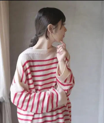 [ 완판 ] TOWAVAS 캐시미어 보더 니트 레드