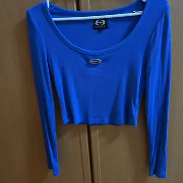 SANDRA 파랑 리브 긴팔 티셔츠