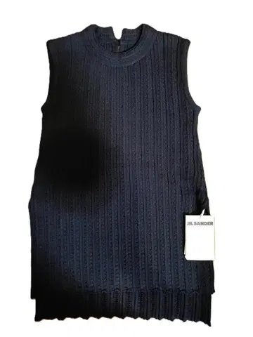 질 샌더 슬리브리스 니트 네이비