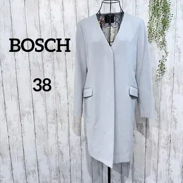 보쉬 롱 자켓 코트 M 노카라 깔끔한 라이트 그레이 블루