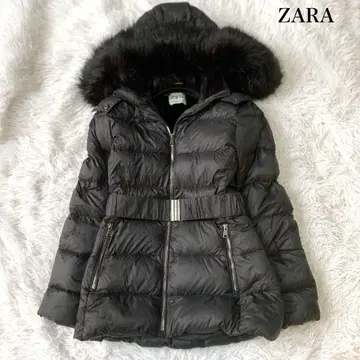 ZARA 허리 벨트 포함 다운 자켓 보아 퍼 미들 기장 XS