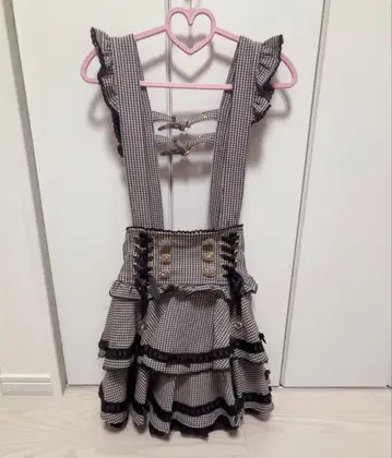 사다리 리본 깅엄 티어드 치마바지 블랙 LIZLISA