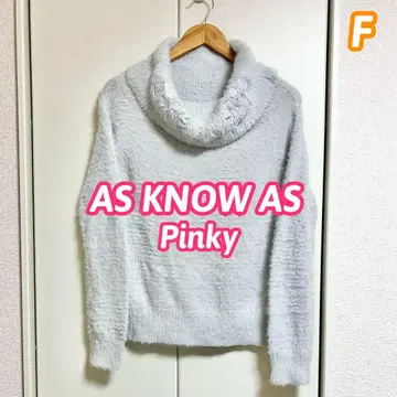 AS KNOW AS Pinky 오프 터틀 페더 니트 꽃무늬 자수