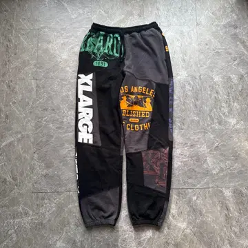 X-LARGE 패치워크 스웨트 팬츠 빅 로고 프린트 스트릿