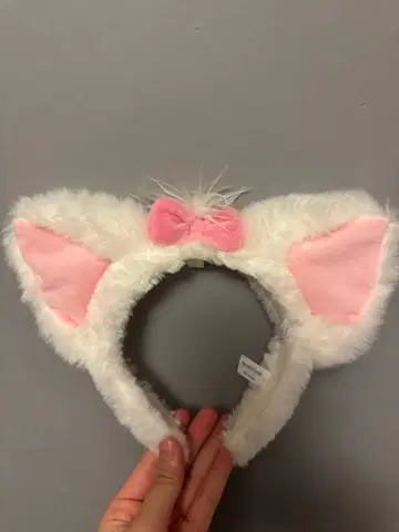 마리 퍼 머리띠 화이트 핑크