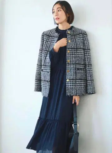 PLST 트위드 노카라 자켓 L 사이즈