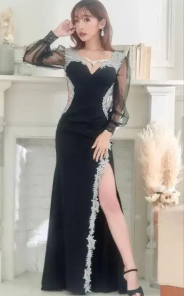 jewels 롱 드레스 가슴 부분 비즈 없음