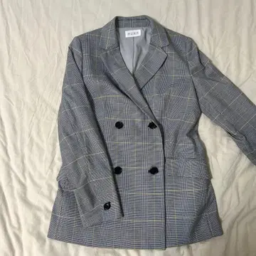 PLST 글렌체크 더블 테일러드 자켓