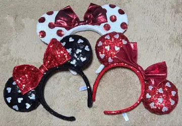[새상품급] 미니 빨간색 리본 스팽글 머리띠 3개 세트