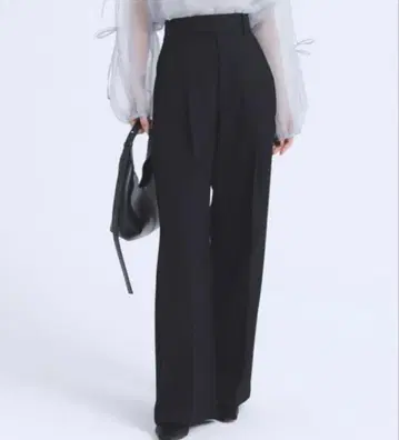 anuans 울 개버딘 턱 스트레이트 팬츠 스트레이트 팬츠 블랙