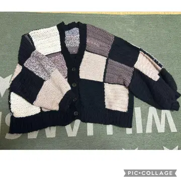 모티브 편직 패치워크 가디건 핸드메이드