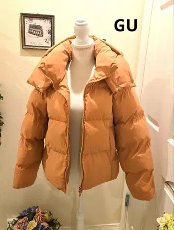 GU 핑크 웜 패디드 블루종 다운 자켓 후드 부착 M
