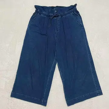 오니기리 앵클 데님 팬츠 와이드 허리밴딩 캐주얼 스트레치