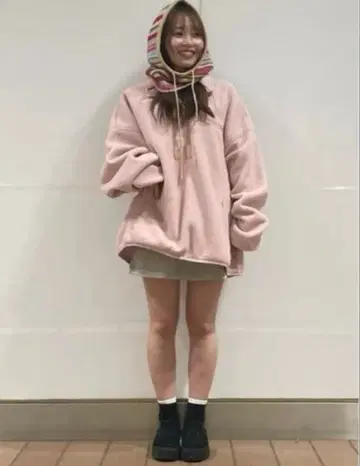 보아 오버 사이즈 하프 지퍼 GAP 로고 풀 오버 핑크 후드티