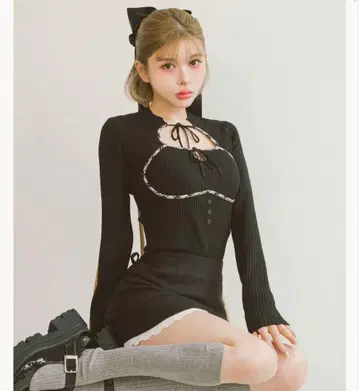 Darich 프론트 오픈 리브 니트탑