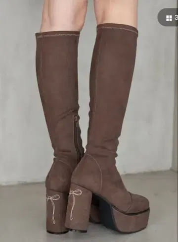 카르나무르 브라운 스웨이드 롱 부츠 하이힐