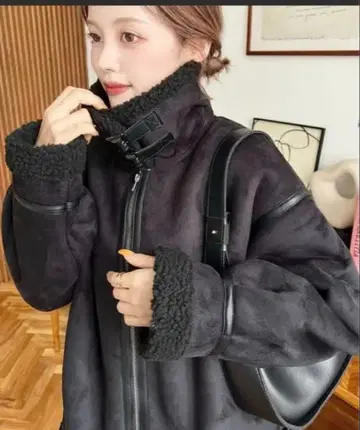 스웨이드 x 보아 페이크 무스탕 자켓 블루종 moment