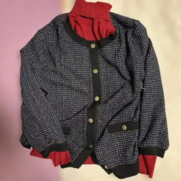 반짝이는 라메 가디건 HK WORKS LONDON 빨간 니트 2종 세트