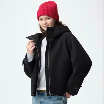 GU 코지 멜톤 숏 후디 코트 아우터