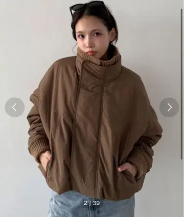 리브 니트 칼라 패딩 자켓 브라운