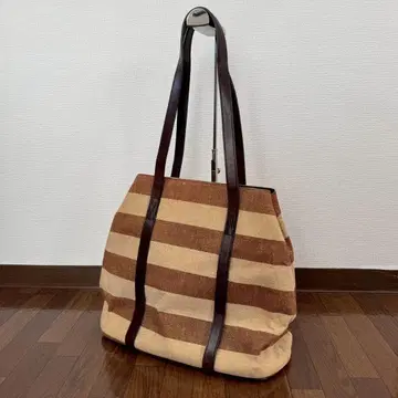 TOPKAPI 라피아풍 스트라이프 토트백 가죽 핸들