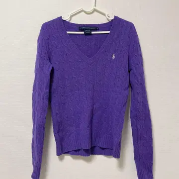 폴로 랄프 로렌 니트 보라색 퍼플 polo V넥 케이블
