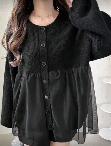 블랙 니트 쉬폰 가디건