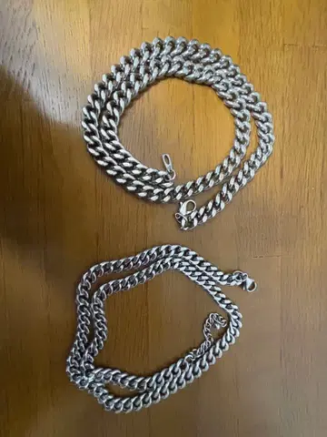 실버 스테인리스 스틸 체인 목걸이 2개 세트