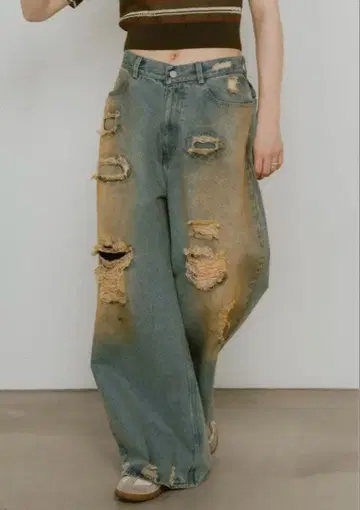 새상품 Knuth Marf 데미지 데님 팬츠