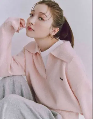 Lacoste 핑크 니트 폴로 스웨터