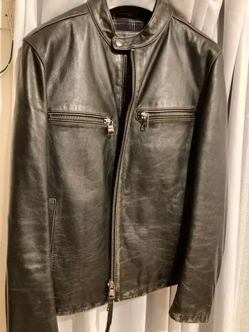 BR 블랙 가죽 싱글 라이더 자켓 M