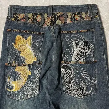 memory special 일본풍 패턴  자수 청바지 데님 팬츠 L