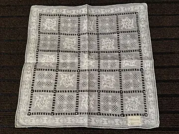 [ 미사용품 ] 긴자와 레이스 손수건 스와토우 자수