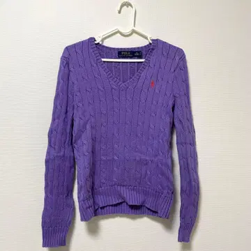 폴로 랄프 로렌 니트 보라색 퍼플 케이블 polo V넥