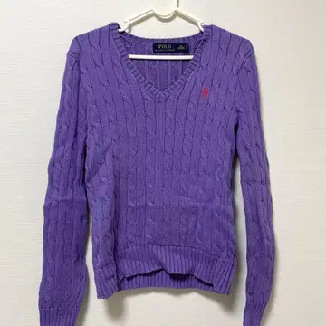폴로 랄프 로렌 니트 보라색 퍼플 케이블 polo V넥