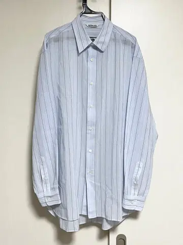 하자품 AURALEE 4 랫핑크 코튼 스트라이프 색스 블루 셔츠