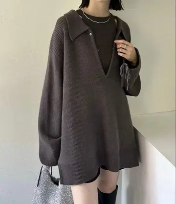 mystic 카라 부착 BIG 니트