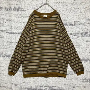 트랜잭션 L 멀티 보더 니트 풀오버 크루넥 구제 의류