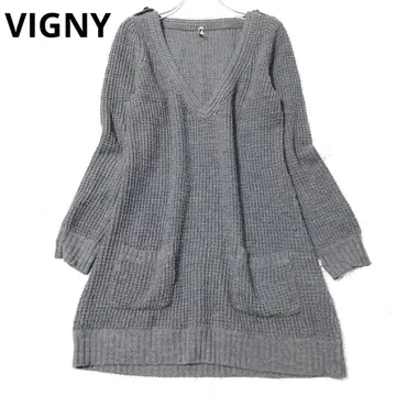 비니 니트 원피스 무릎 기장 긴팔 포켓 와플 울 혼방 캐주얼