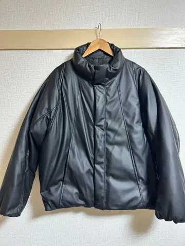 남성용 블랙 인조 가죽 다운 자켓