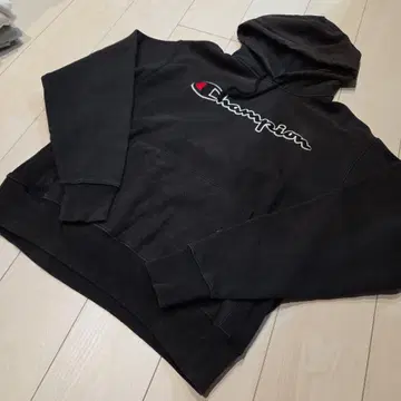 Champion 리버스 위브 후드티 페이드 블랙