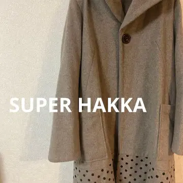 SUPER HAKKA 도트 무늬가 귀여운 후드 부착 롱 코트