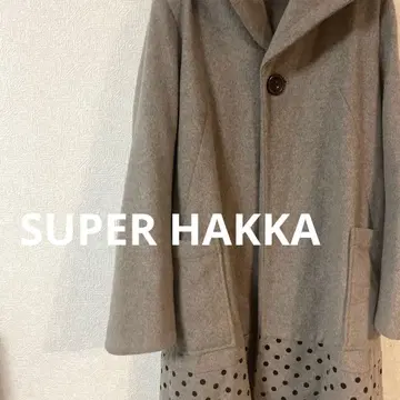 SUPER HAKKA 도트 무늬가 귀여운 후드 부착 롱 코트