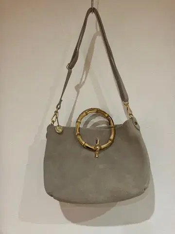 로라 디 마지오/뱀부 천연 가죽 스웨이드 핸드백 2way