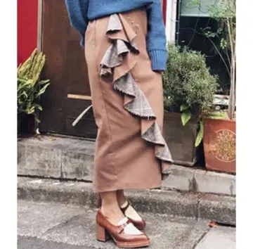 Ameri 가을/겨울 프릴 글렌체크 타이트 스커트 S 사이즈